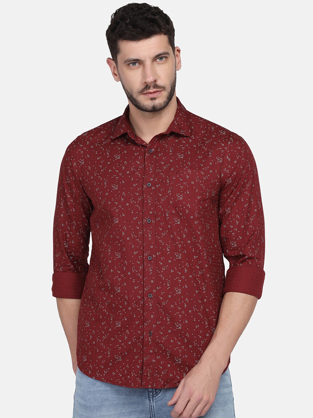 

Blackberrys Men Slim Fit Floral Printed Casual Cotton Shirt, Maroon