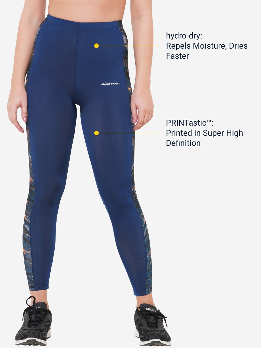 

VELOZ Women Plus Size Printed Hydro-Dry Firm Waistband Anti Chafing Tights, Blue