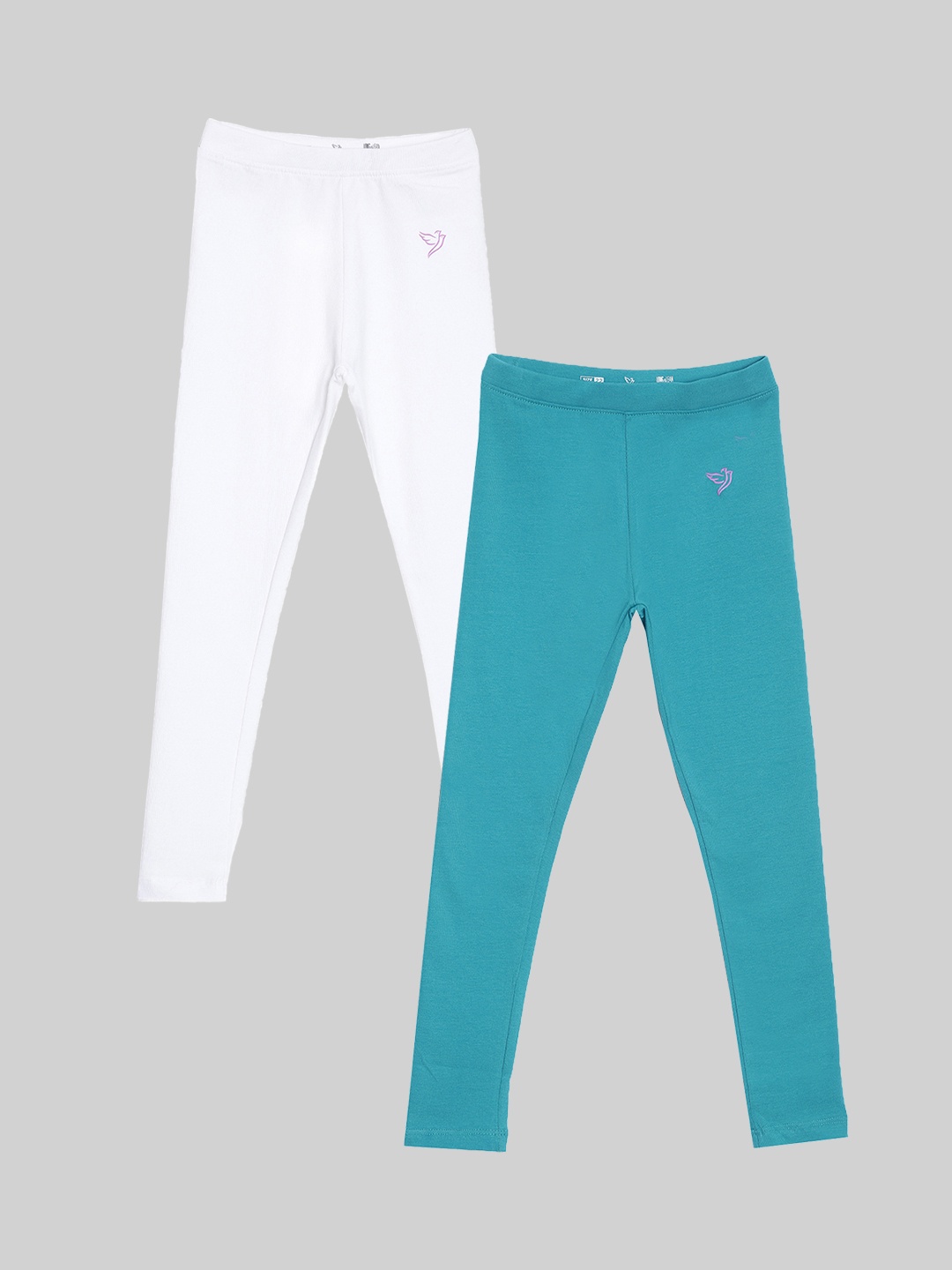 

TWIN BIRDS Girls Pack Of 2 Pure Cotton Ankle-Length Leggings, White