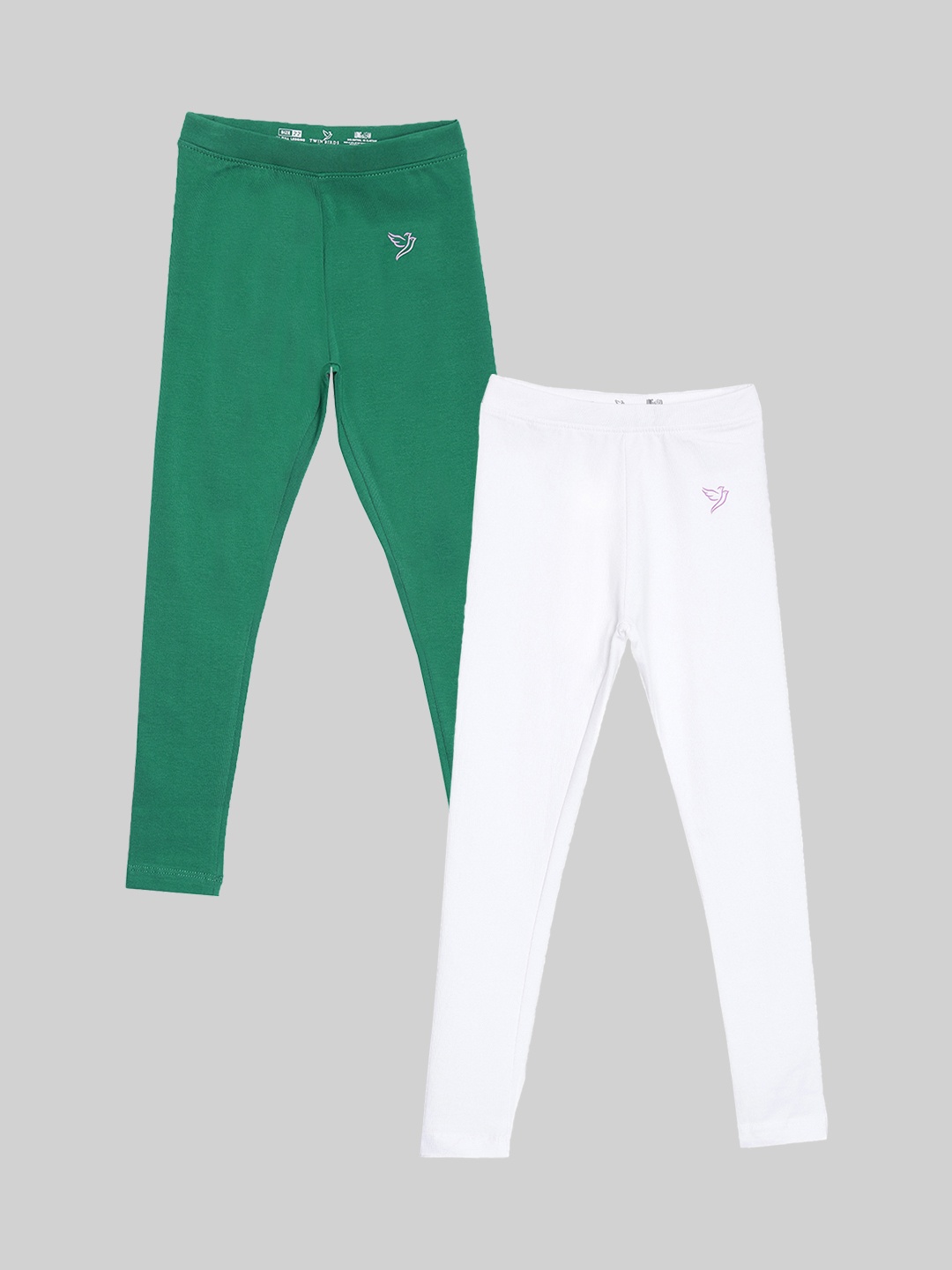 

TWIN BIRDS Girls Pack Of 2 Pure Cotton Ankle-Length Leggings, Green