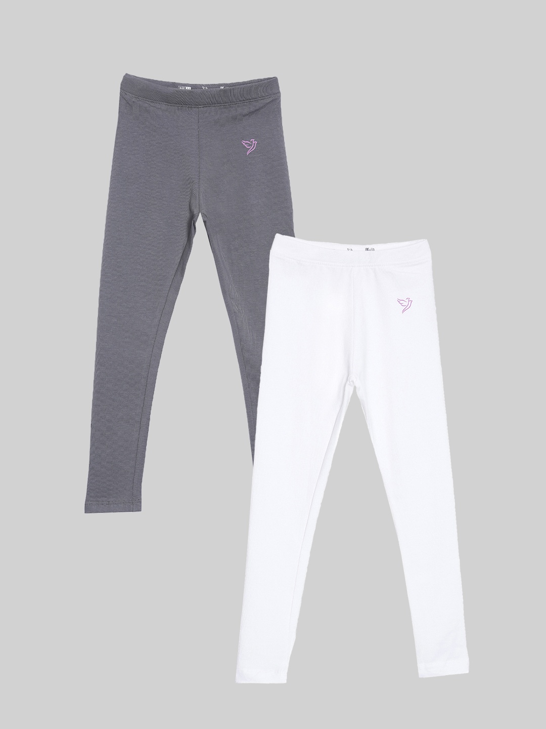 

TWIN BIRDS Girls Pack Of 2 Pure Cotton Ankle Length Leggings, Grey