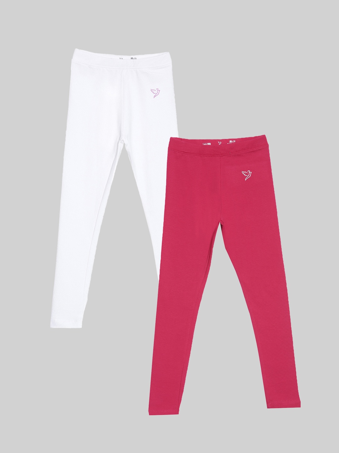 

TWIN BIRDS Girls Pack Of 2 Pure Cotton Ankle Length Leggings, White
