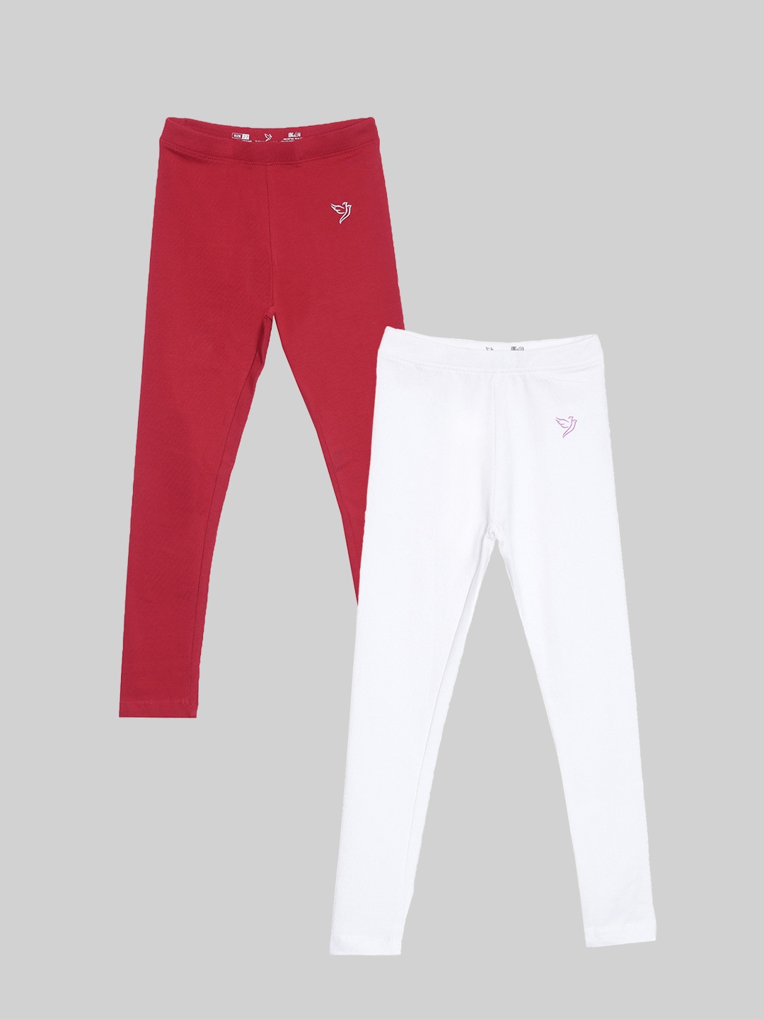 

TWIN BIRDS Girls Pack Of 2 Pure Cotton Ankle Length Leggings, Red