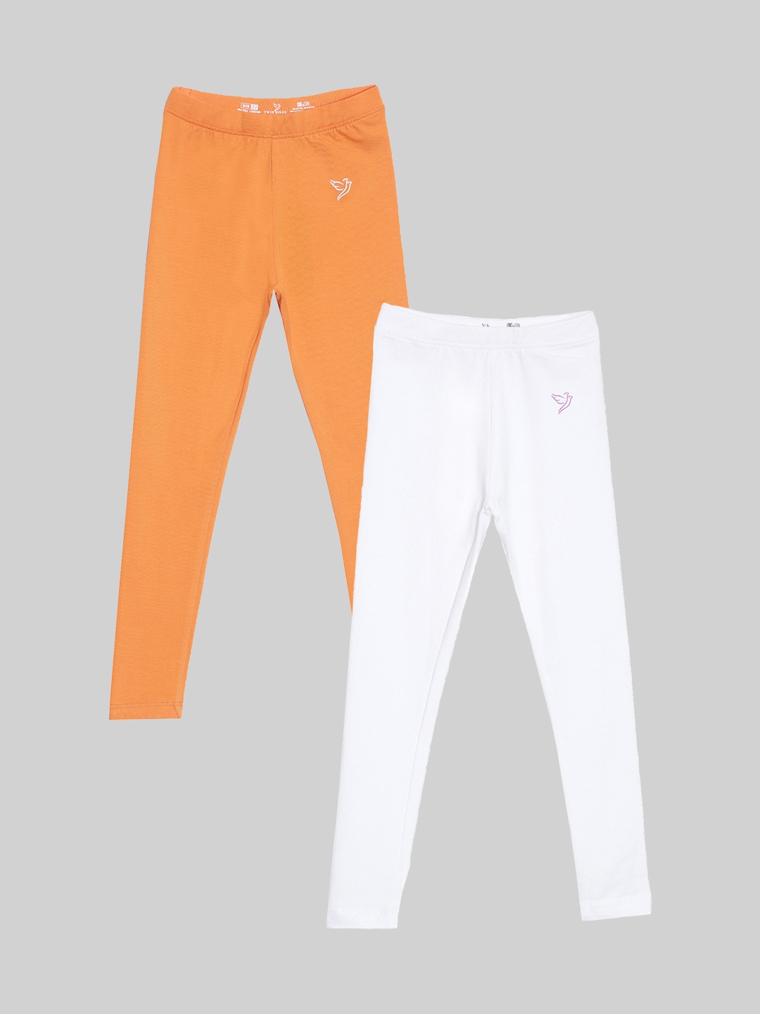 

TWIN BIRDS Girls Pack Of 2 Pure Cotton Ankle Length Leggings, Orange