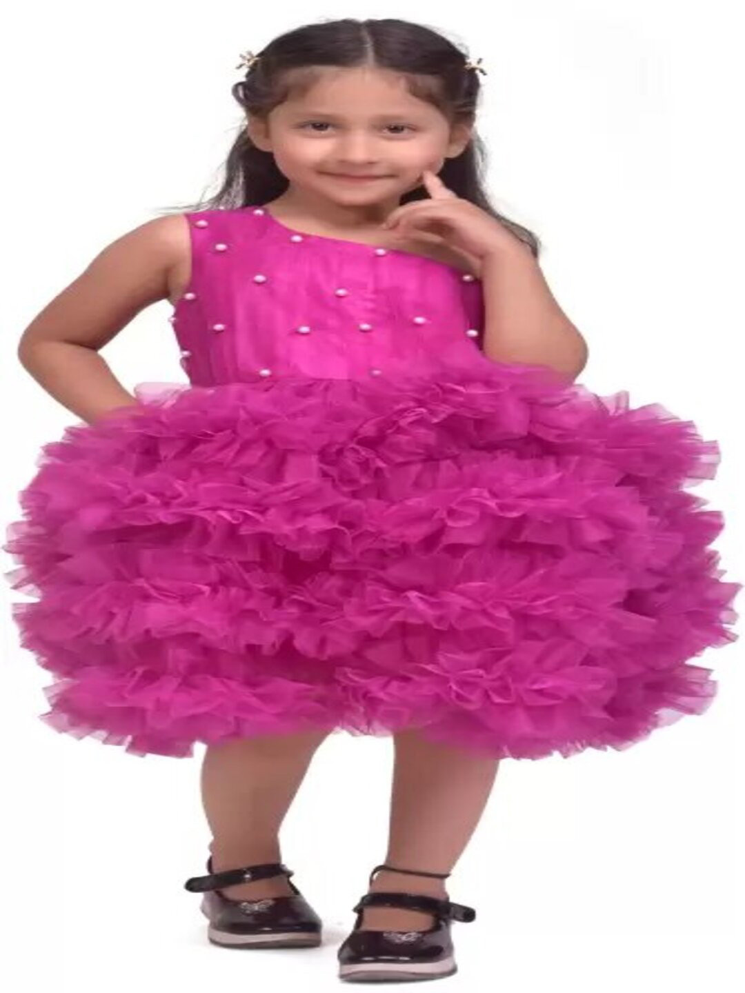 

R Cube One Shoulder Net Dress, Pink