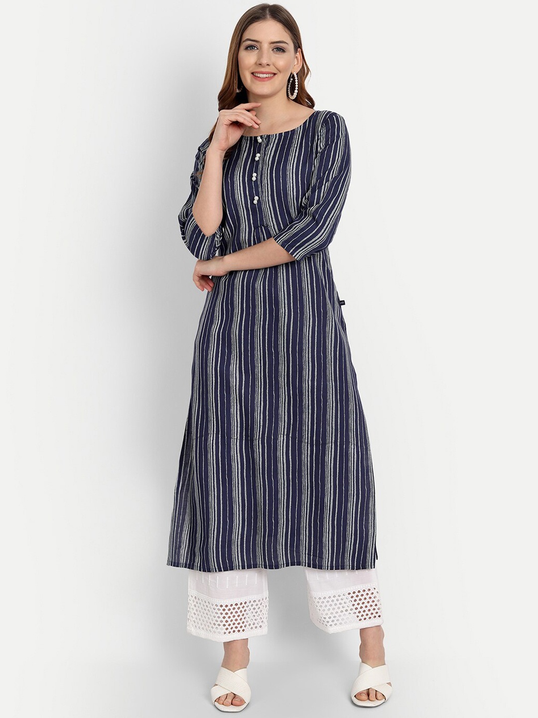 

githaan Striped A-Line Kurta, Blue