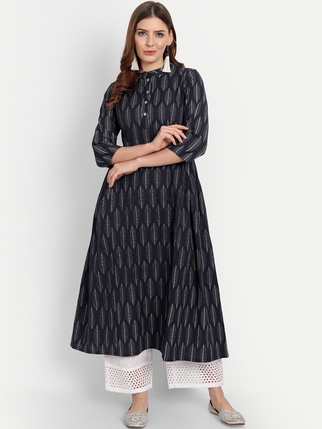 

githaan Ethnic Motifs Mandarin Collar Anarkali Kurta, Navy blue
