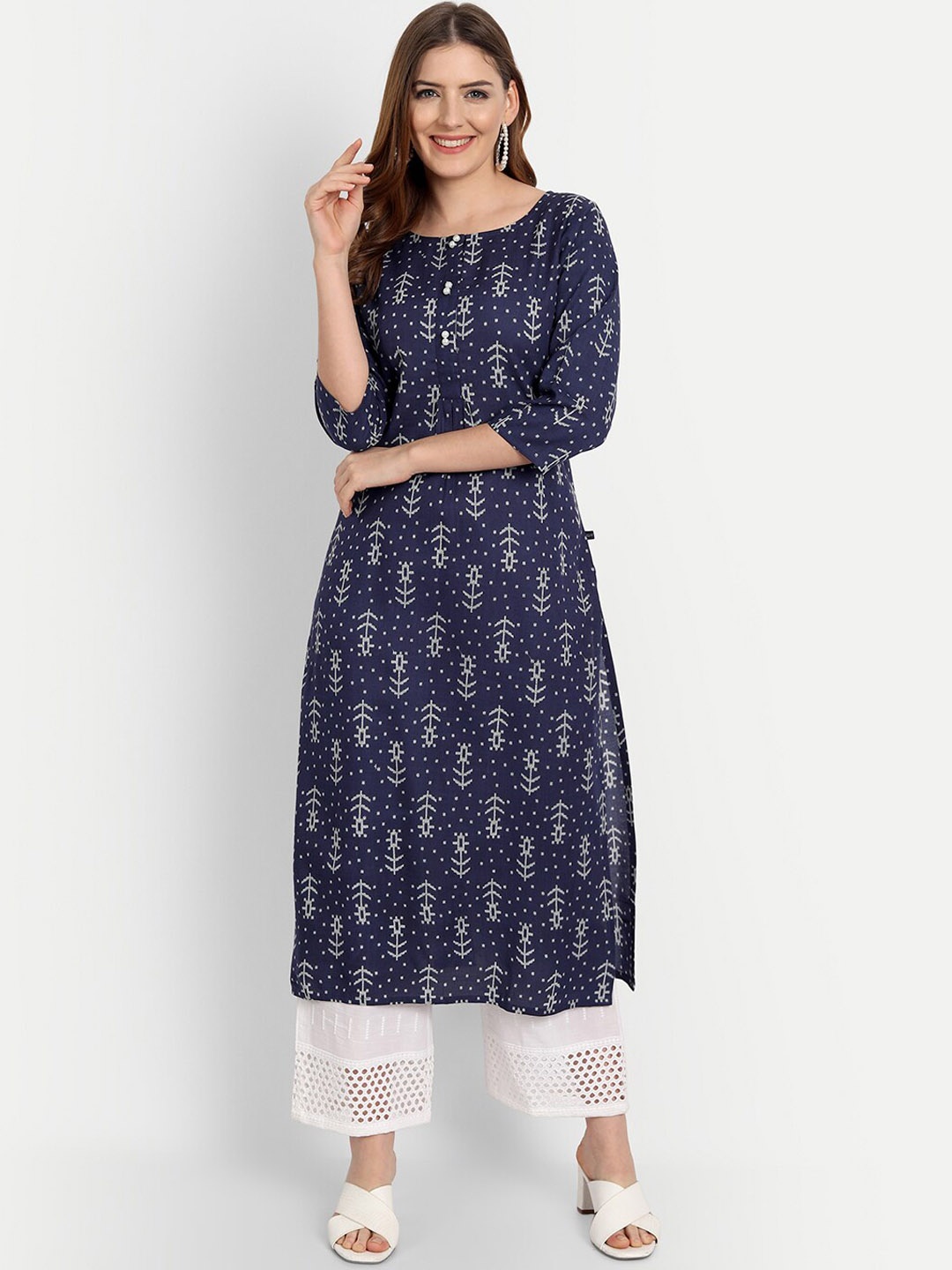 

githaan Ethnic Motifs Printed Straight Kurta, Blue