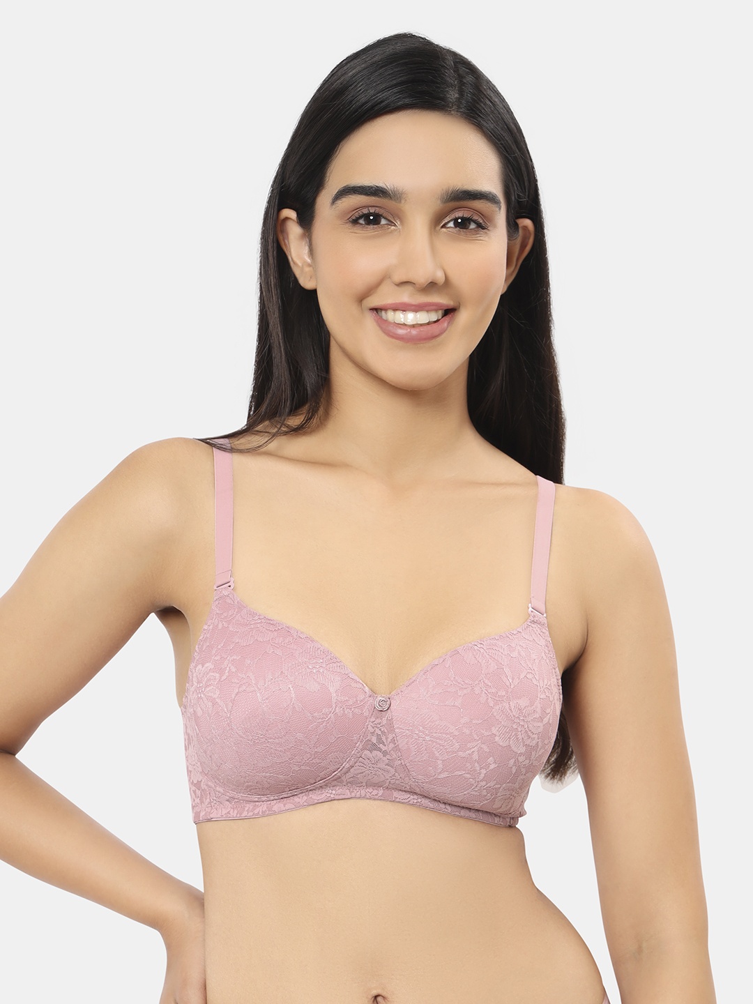 

Amante Lace Lightly Padded Non-Wired Full Coverage Bra BRA10306, Pink