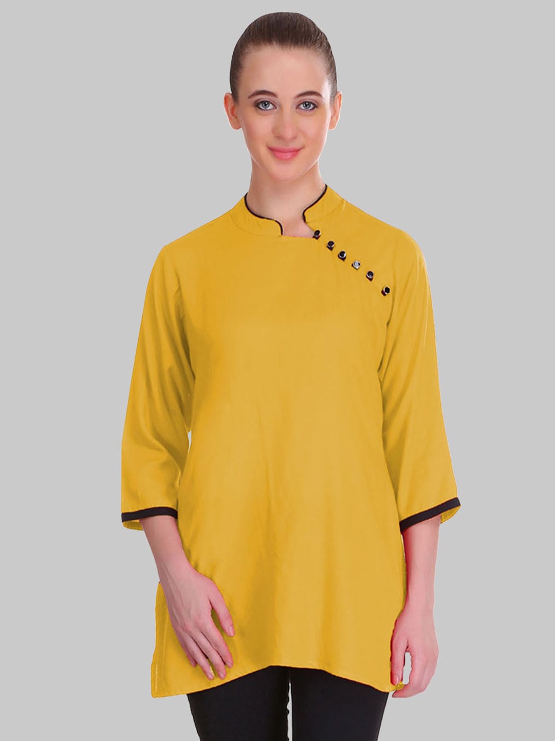 

SAUNDARYA Mustard Yellow Mandarin Collar Top