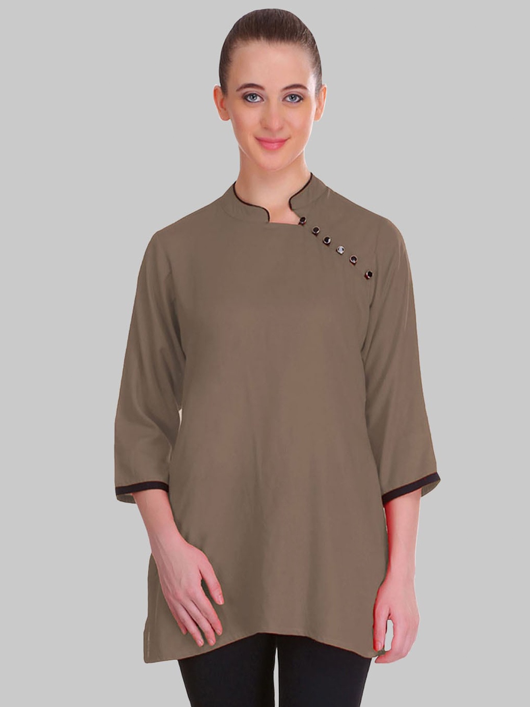 

SAUNDARYA Brown Mandarin Collar Top