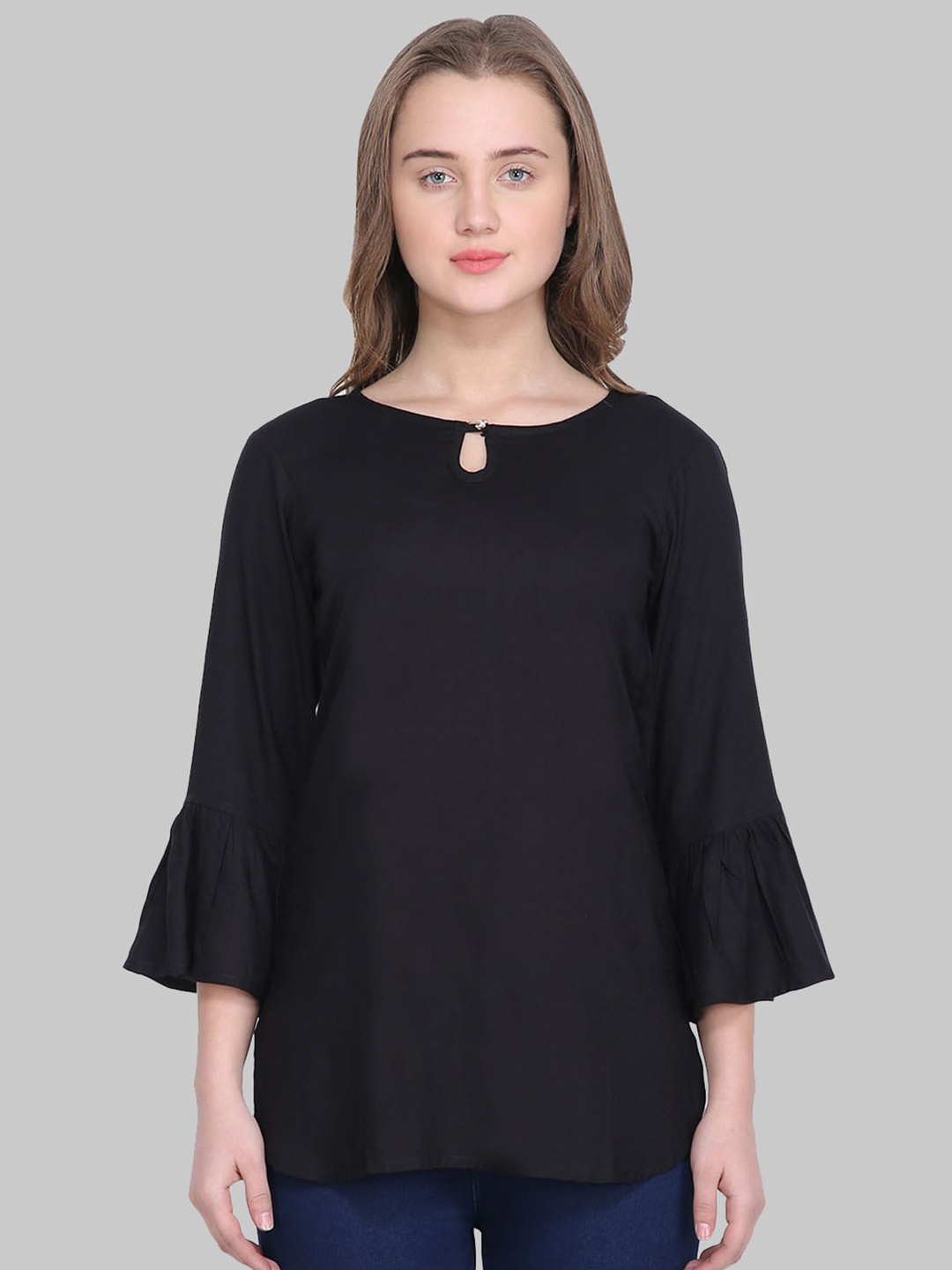 

SAUNDARYA Keyhole Neck Longline Top, Black