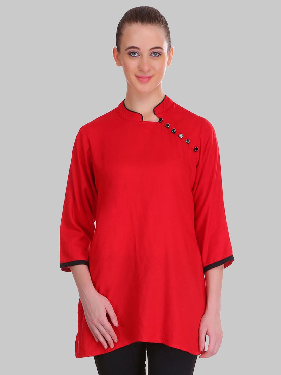 

SAUNDARYA Red Mandarin Collar Top