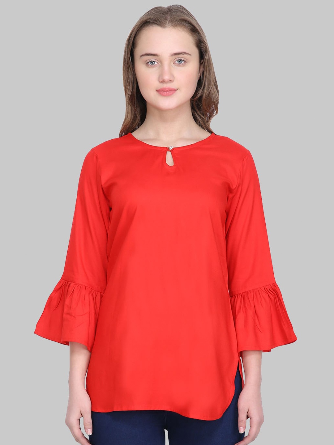 

SAUNDARYA Keyhole Neck Longline Top, Red