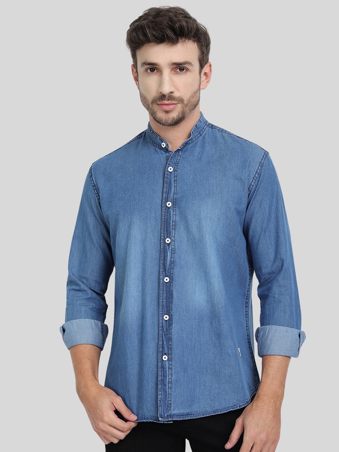 

DEZANO Men Comfort Faded Denim Cotton Casual Shirt, Blue