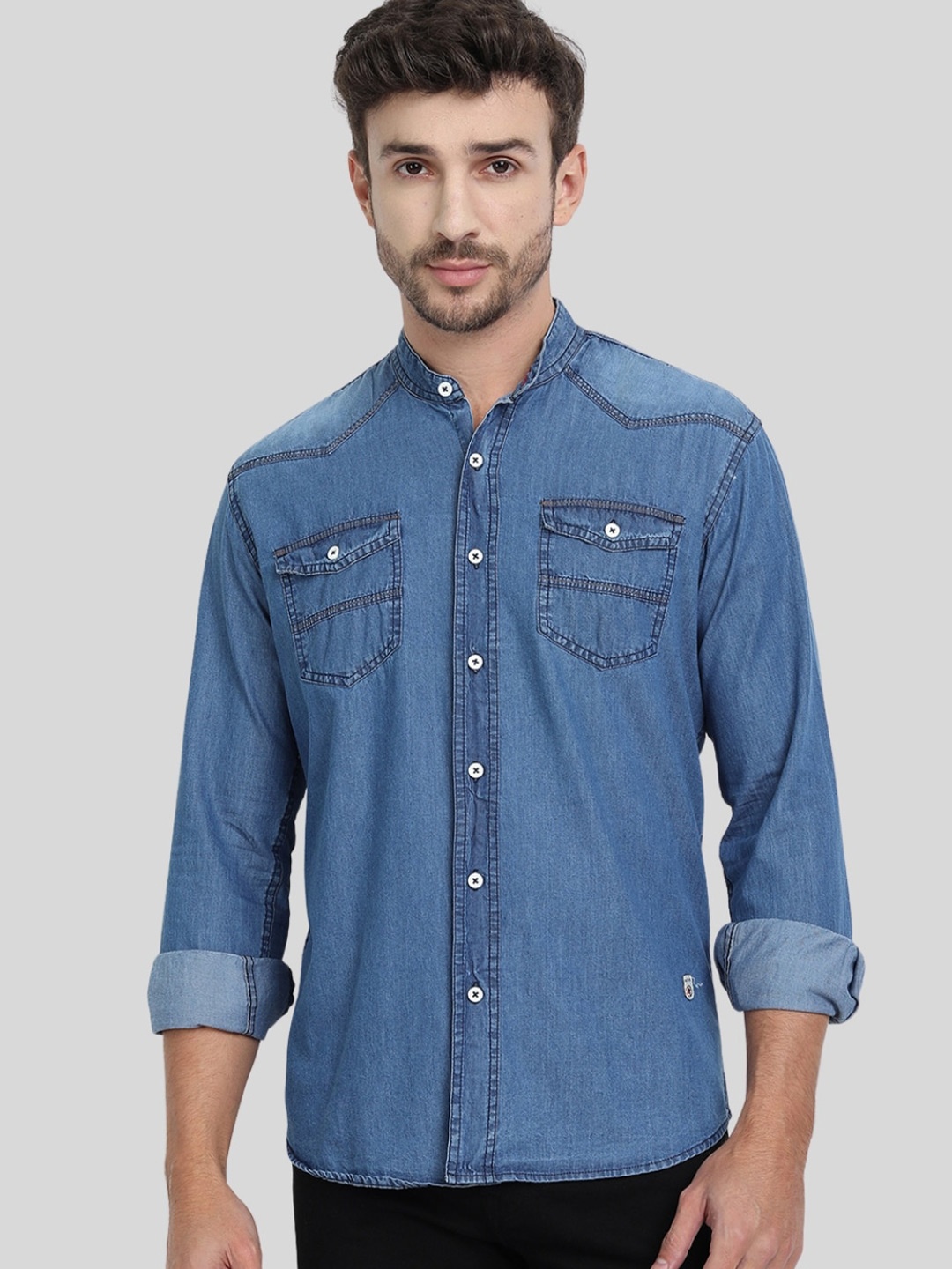 

DEZANO Men Comfort Faded Denim Cotton Casual Shirt, Blue