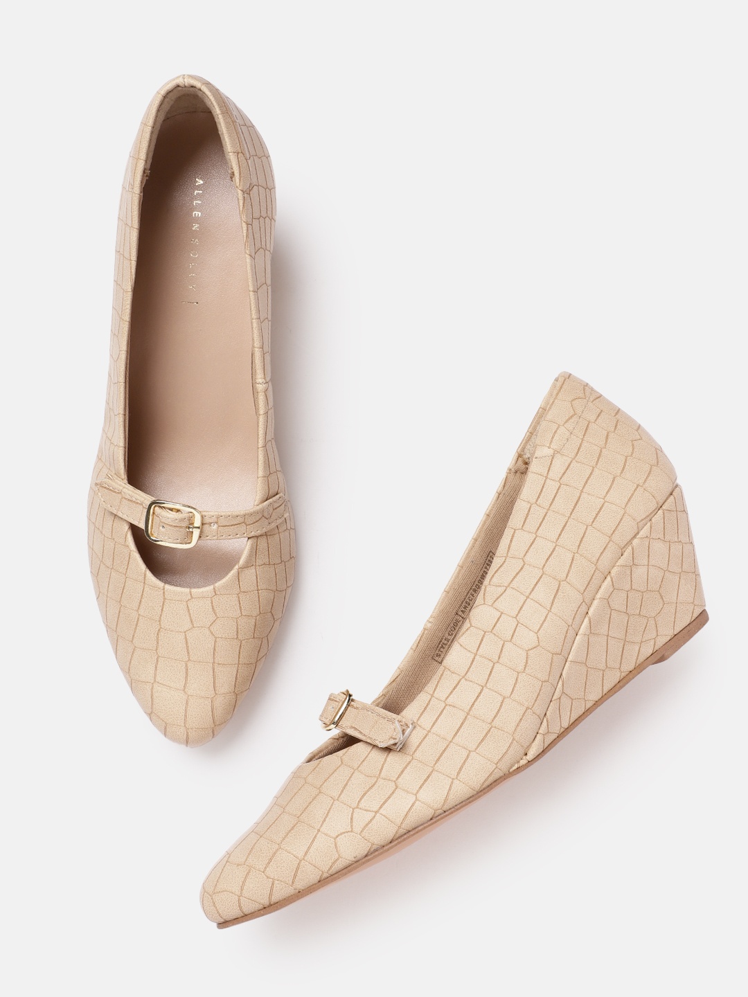 

Allen Solly Women Croc Textured Buckle Detail Wedge Heel Pumps, Beige