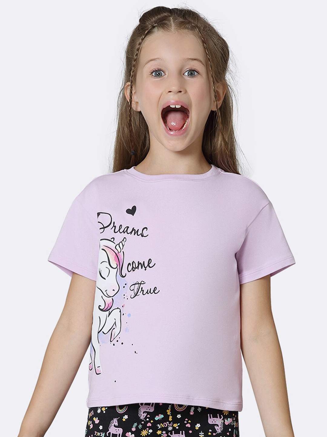 

Van Heusen Girls Printed Cotton T-shirt, Purple