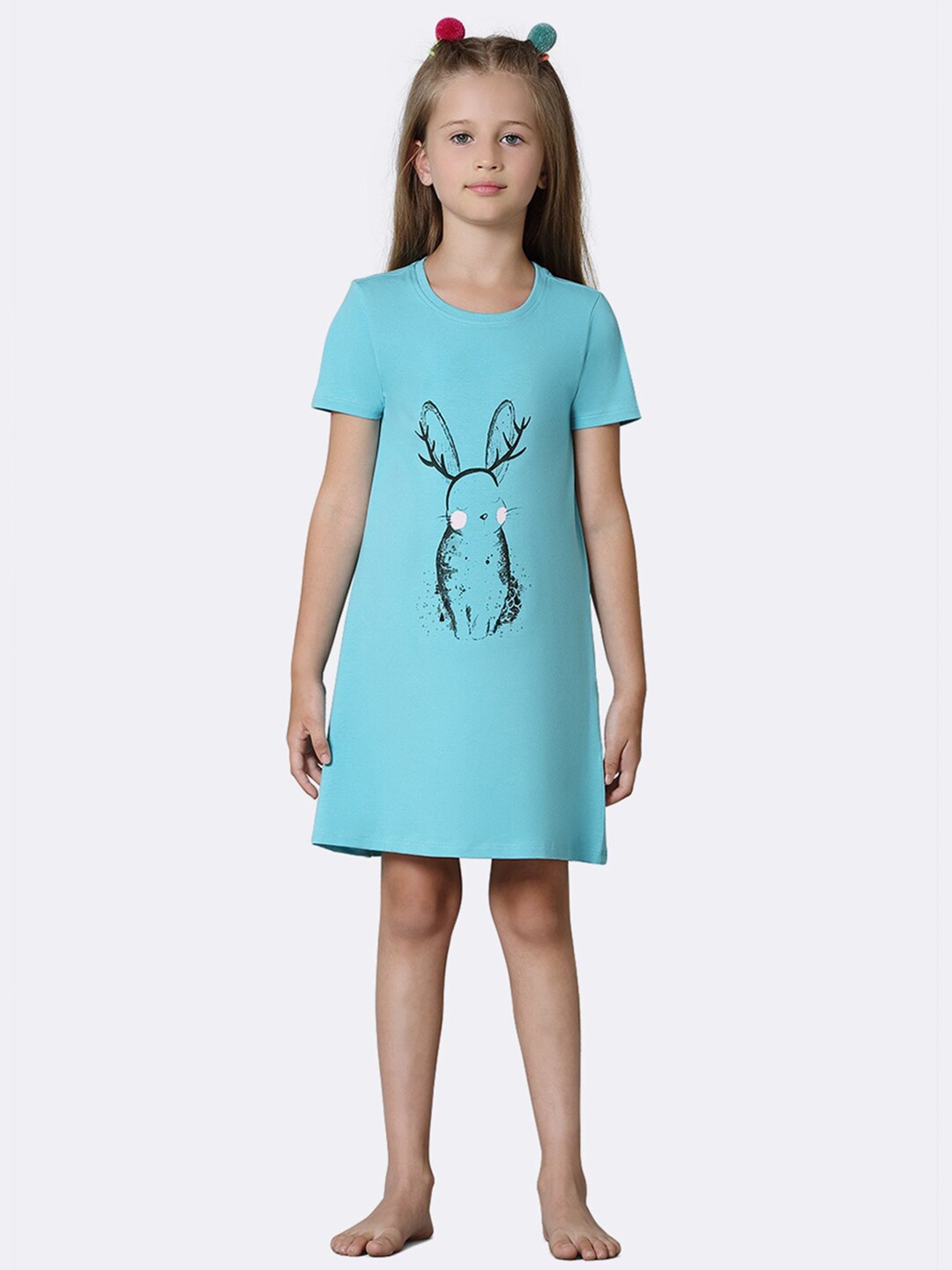 

Van Heusen Girls Aquarelle Round Neck T-Shirt Style Nightdress, Turquoise blue