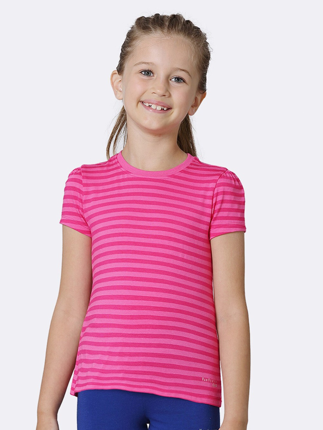 

Van Heusen Girls Striped Cotton T-shirt, Magenta