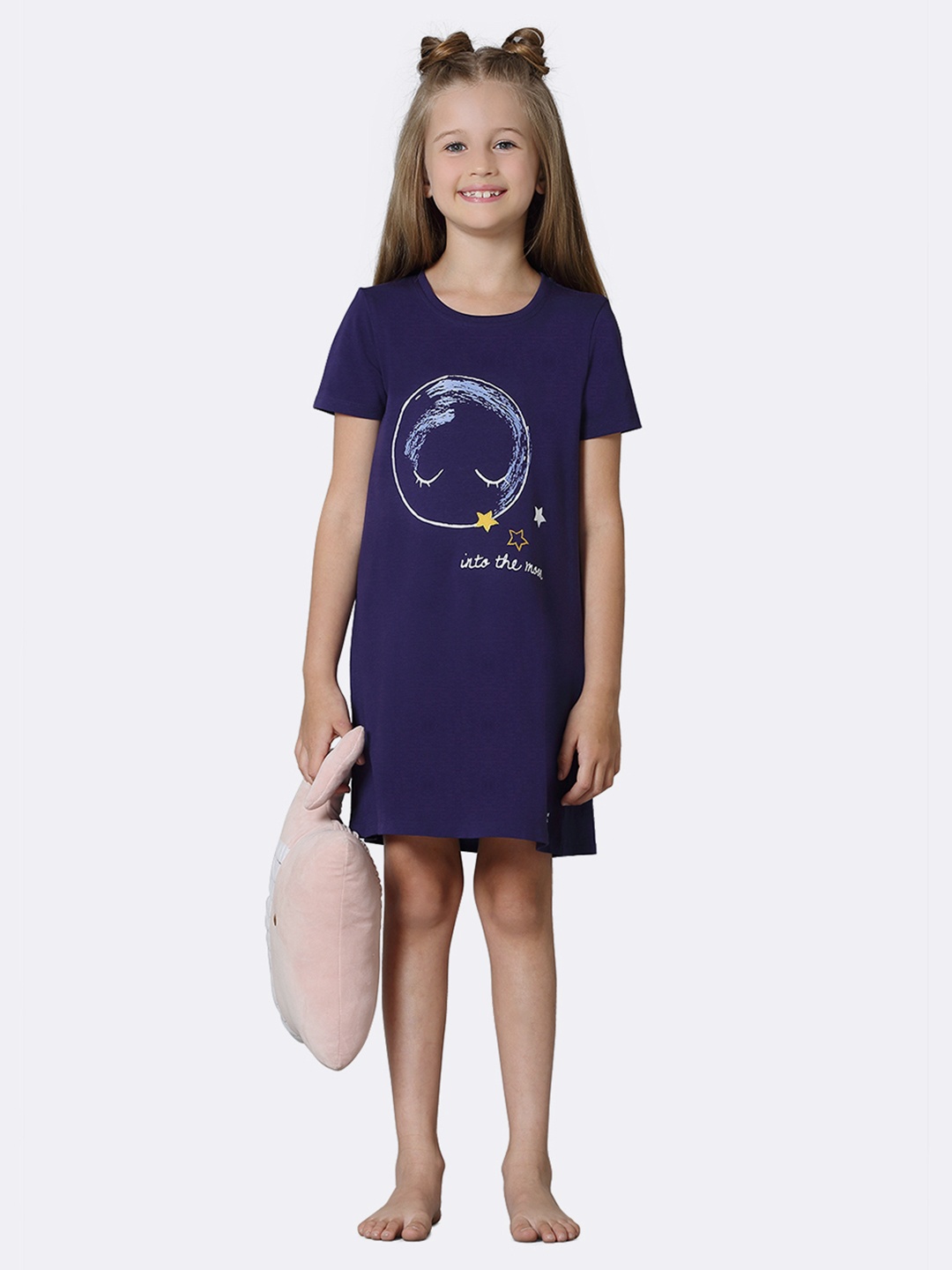 

Van Heusen Girls Round Neck Short Sleeves Printed T-shirt Nightdress, Navy blue