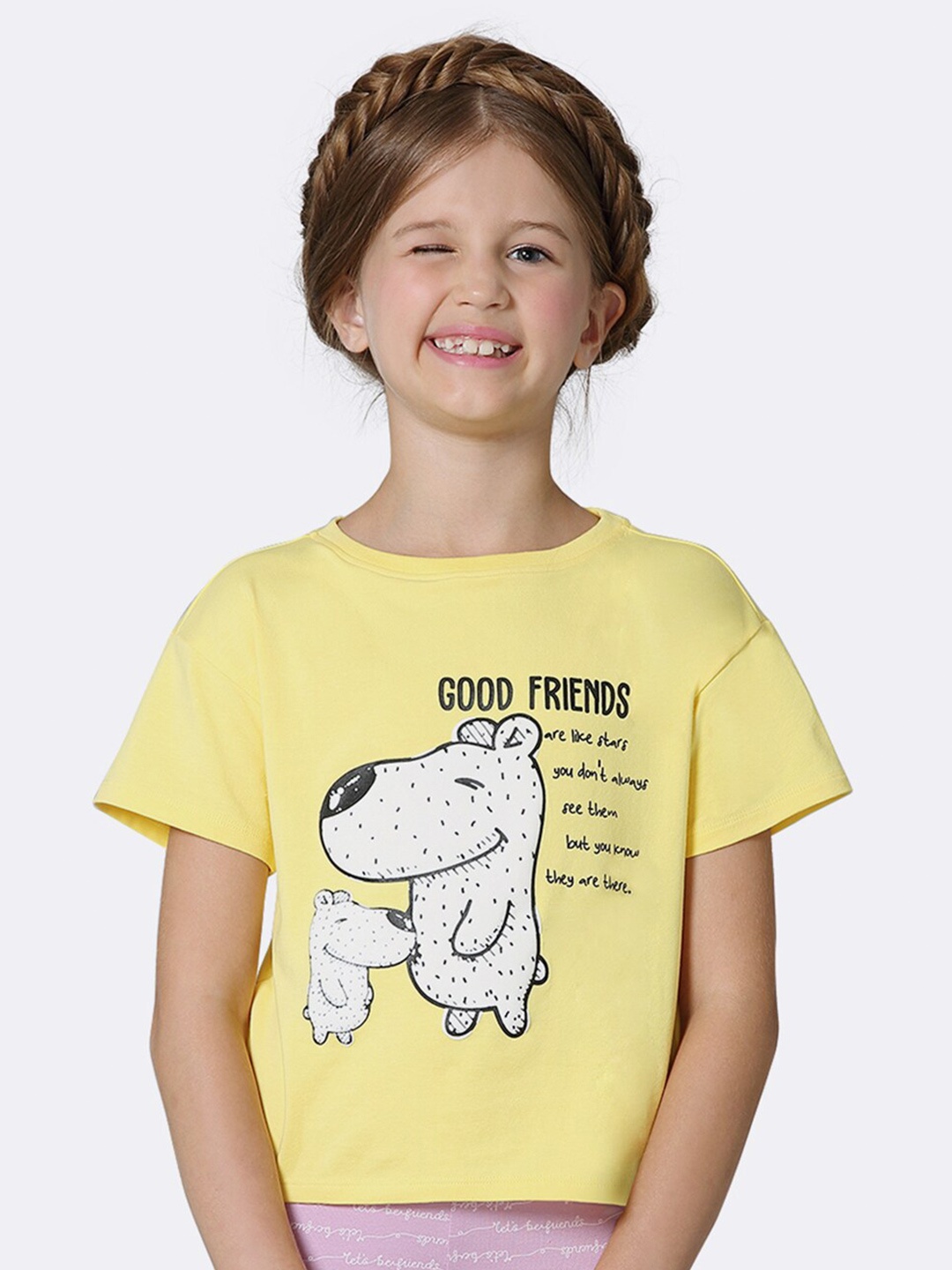 

Van Heusen Girls Typography Printed Cotton Snap Dragon Ultra Soft Crew Neck T-shirt, Yellow