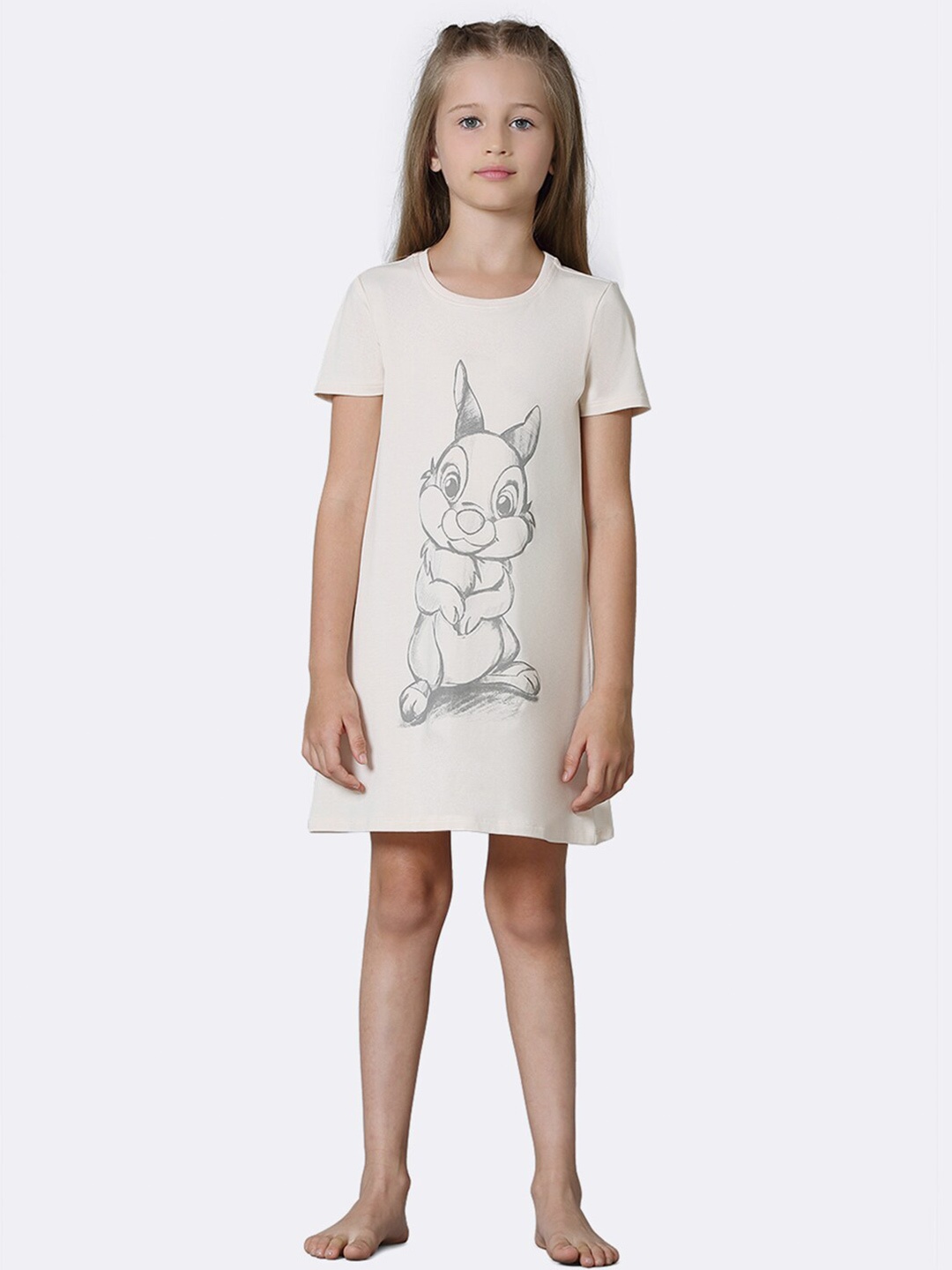 

Van Heusen Girls Graphic Printed Round Neck T-shirt Nightdress, Beige
