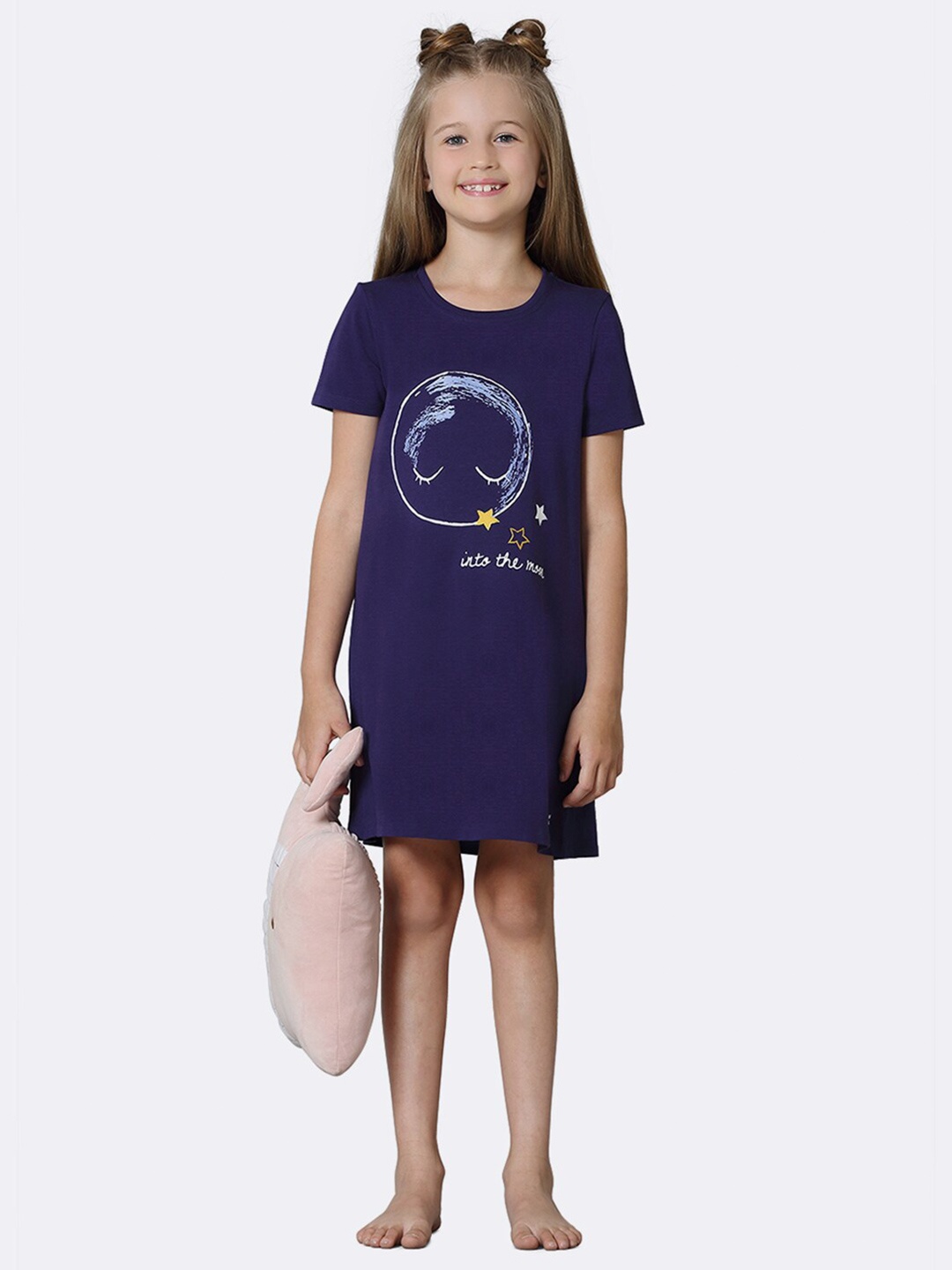 

Van Heusen Girls Graphic Printed Round Neck T-shirt Nightdress, Navy blue