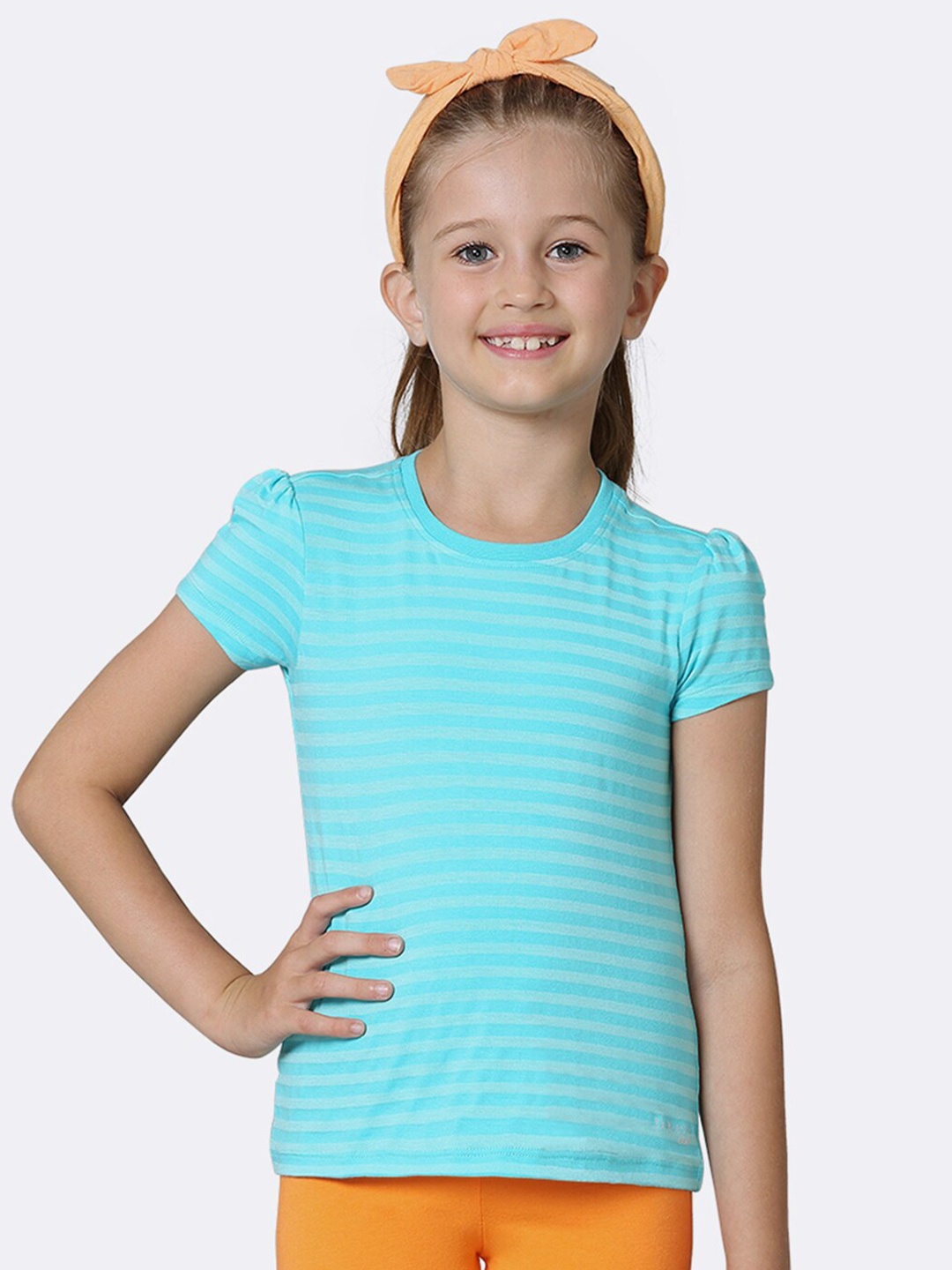 

Van Heusen Girls Striped Cotton T-shirt, Turquoise blue