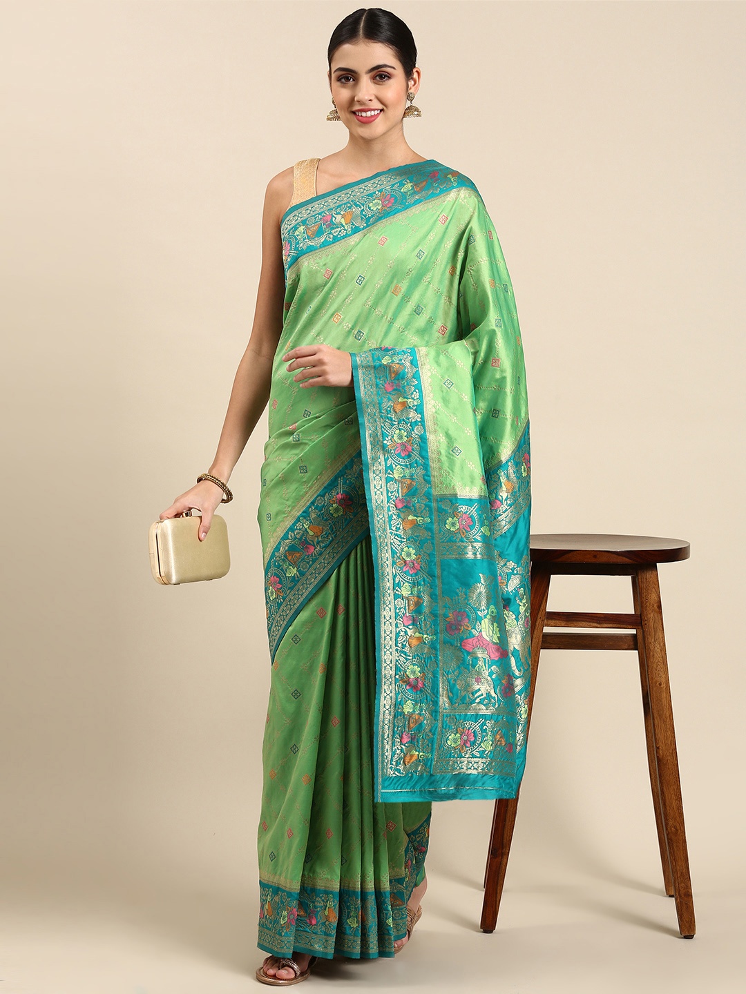 

Mitera Woven Design Pure Banarasi Silk Saree, Green