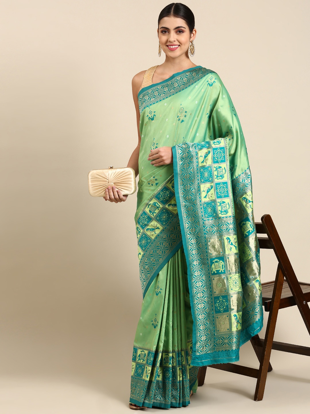 

Mitera Woven Design Pure Banarasi Silk Saree, Green