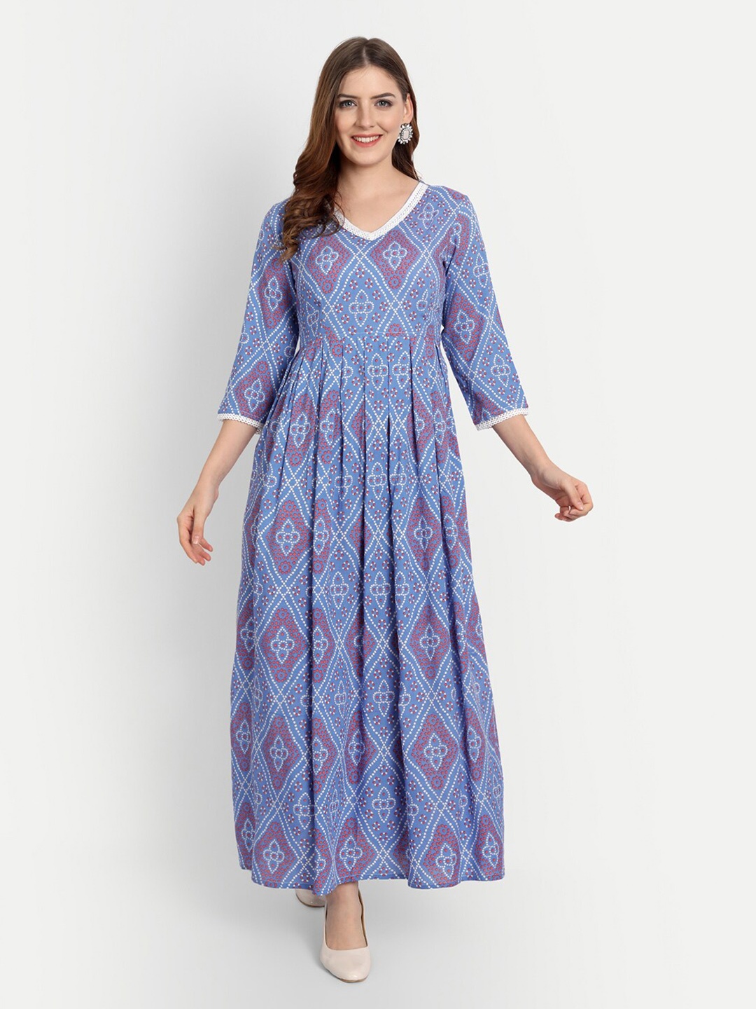 

githaan Ethnic Motifs V-neck Maxi Dress, Blue