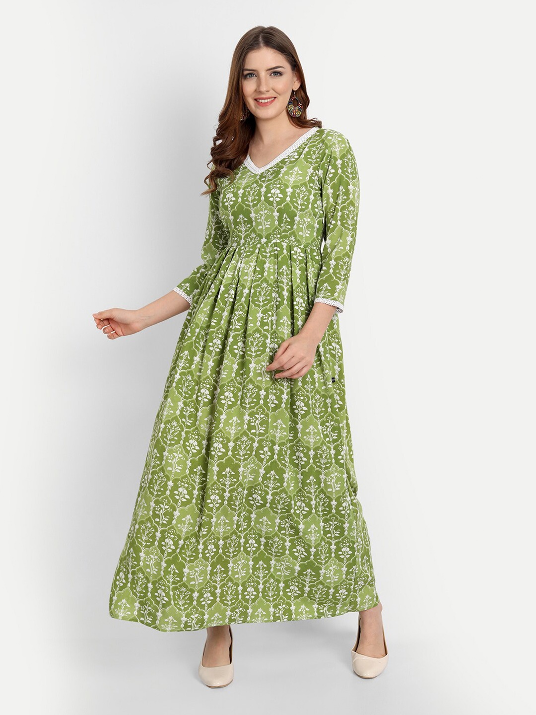 

githaan Floral Printed Lace-Up Maxi Dress, Green