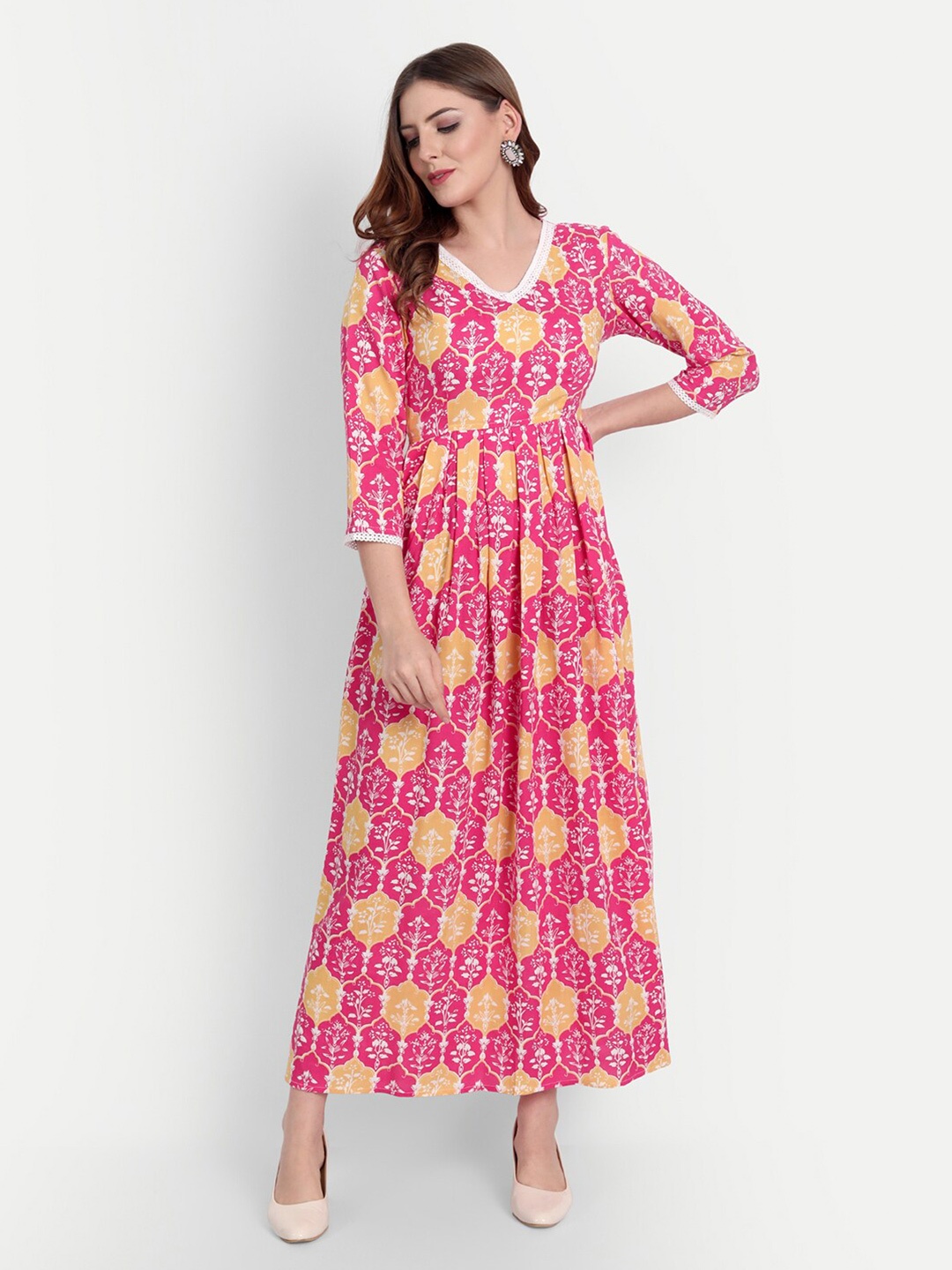 

githaan Ethnic Motifs V-neck Maxi Dress, Pink