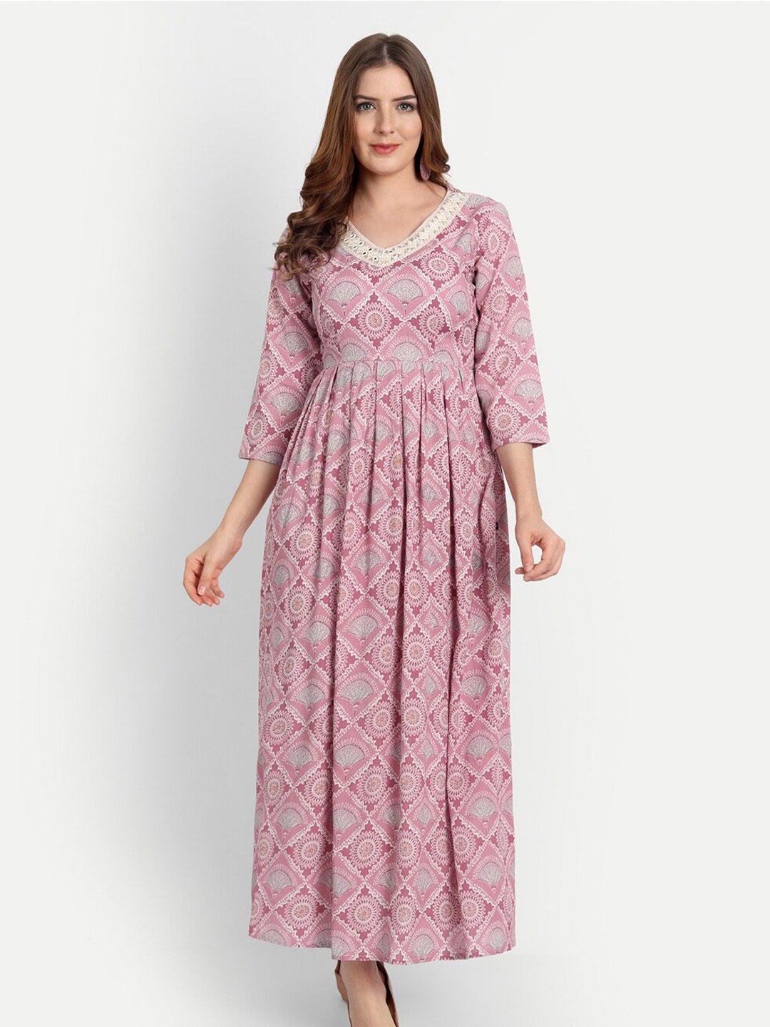 

githaan Floral Printed Maxi Fit & Flare Dress, Mauve