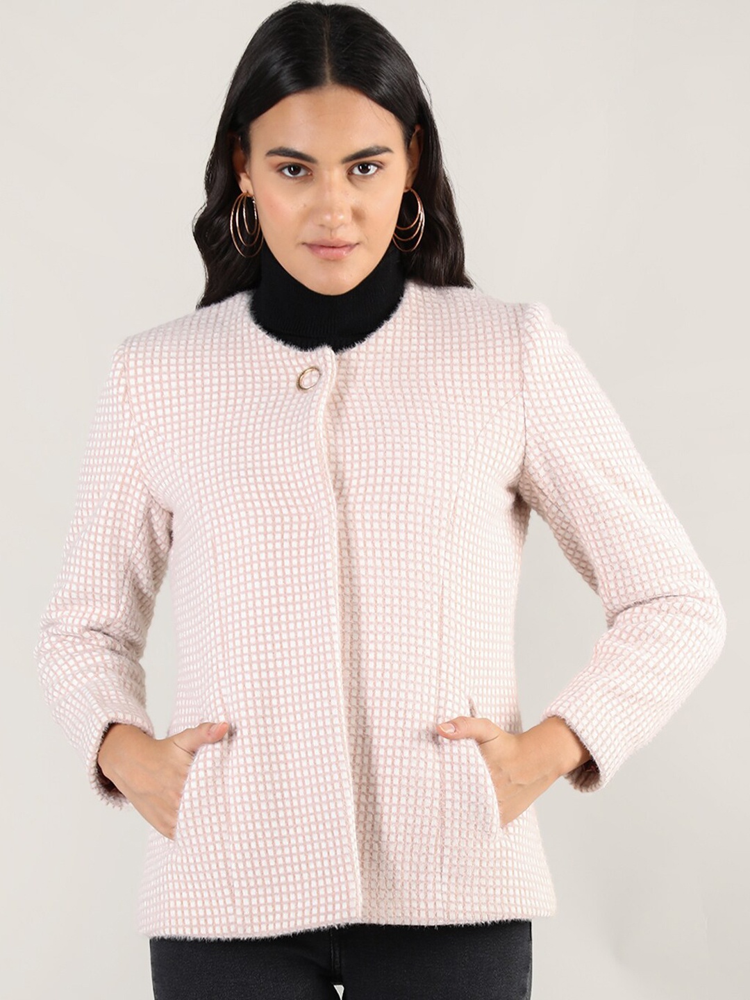 

LURE URBAN Women Knitted Wool Pea Coat, Pink