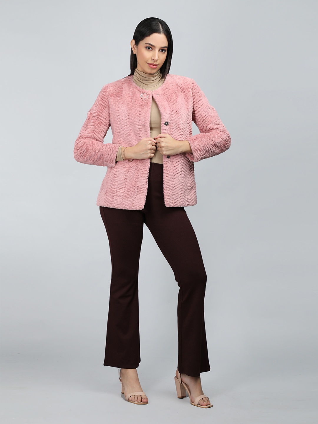

LURE URBAN Women Self-Design Winter Overcoat, Rose