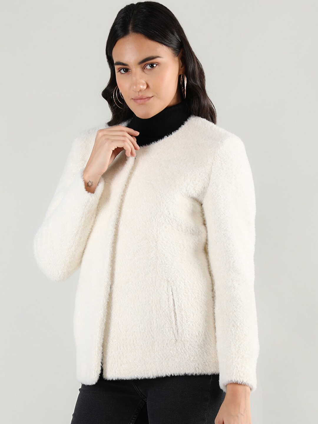 

LURE URBAN Women Woollen Winter Overcoat, Off white