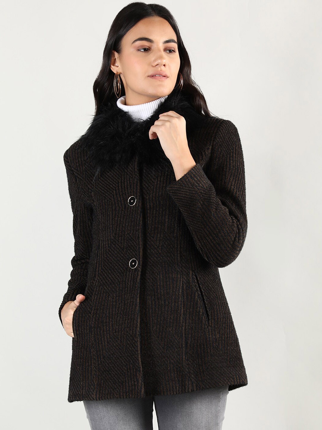 

LURE URBAN Women Knitted Wool Winter Overcoat, Olive