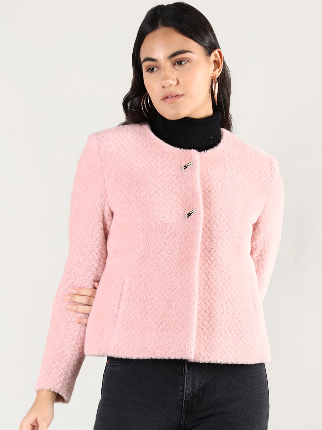

LURE URBAN Women Woolen Winter Overcoat, Pink