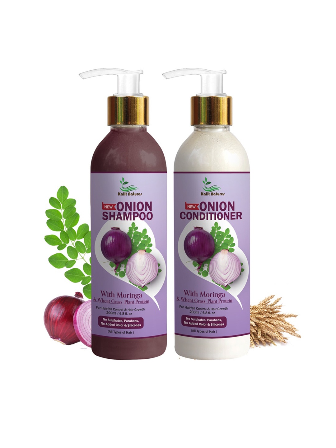 

Kalit Natures Set of Onion Shampoo & Conditioner with Moringa & Wheat Grass - 200 ml each, Purple