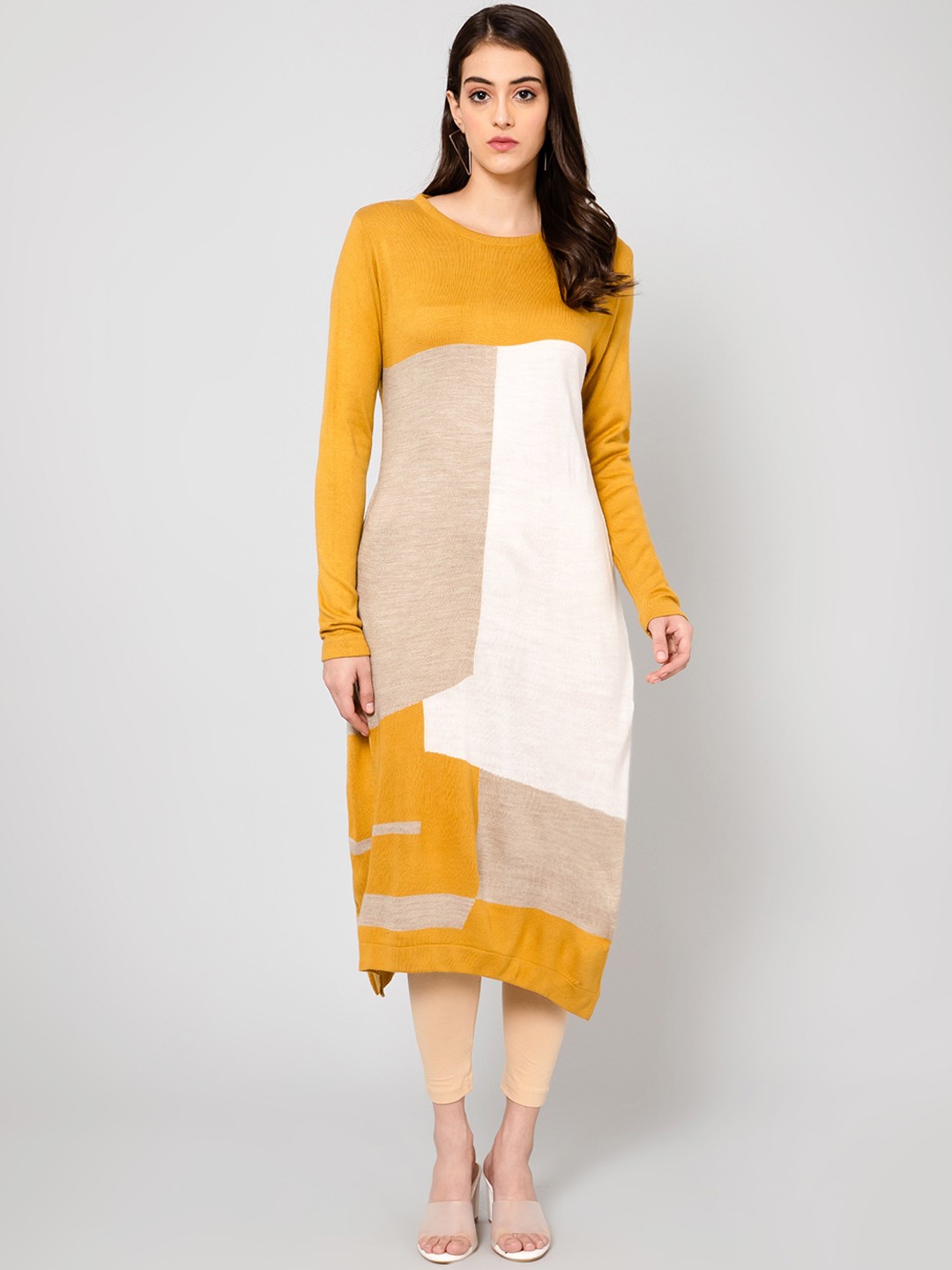 

Crozo By Cantabil Women Colourblocked Acrylic Kurta, Mustard