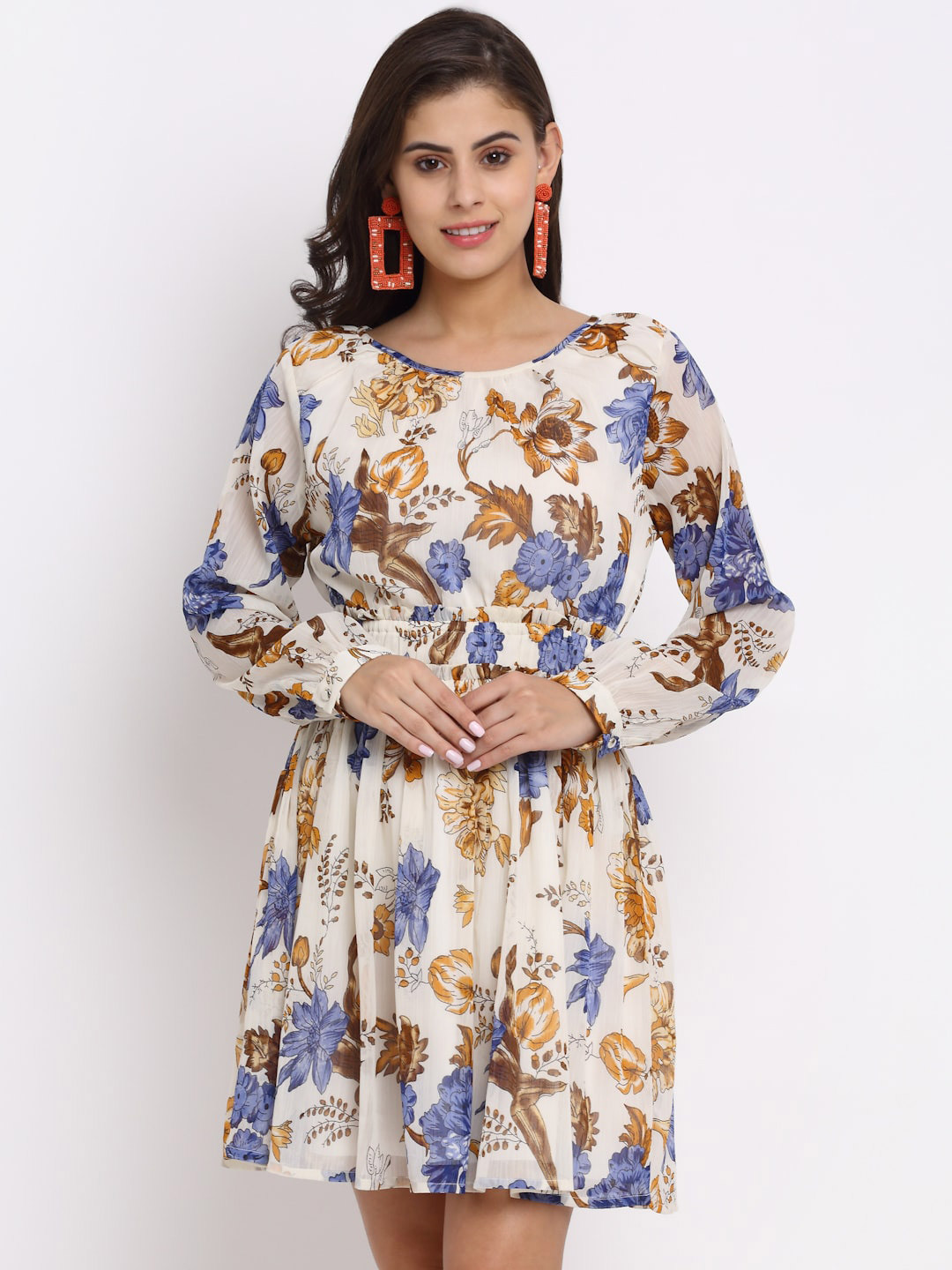 

NEUDIS Floral Chiffon Blouson Dress, Beige