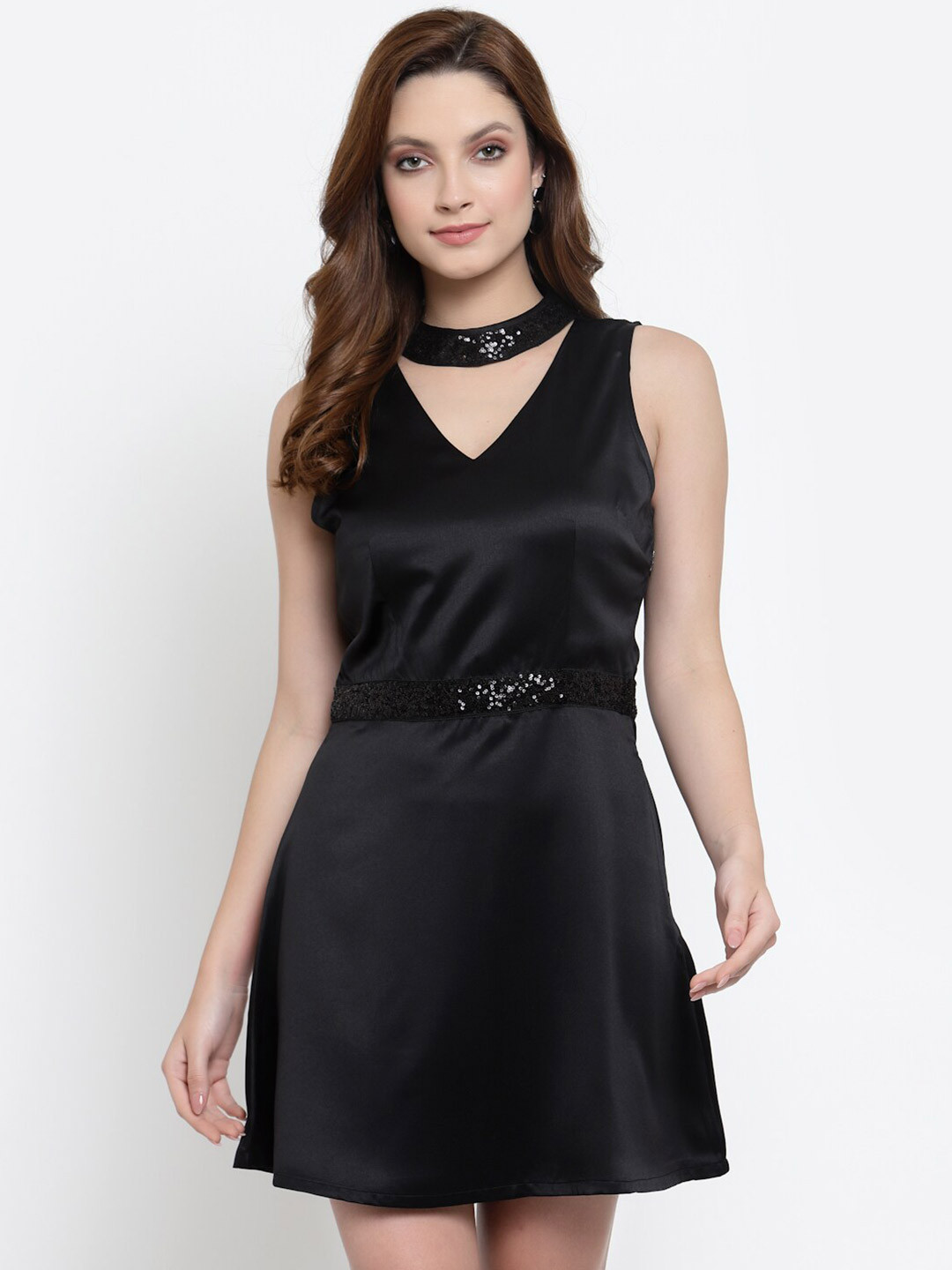 

NEUDIS Embillished Mini Satin Dress, Black