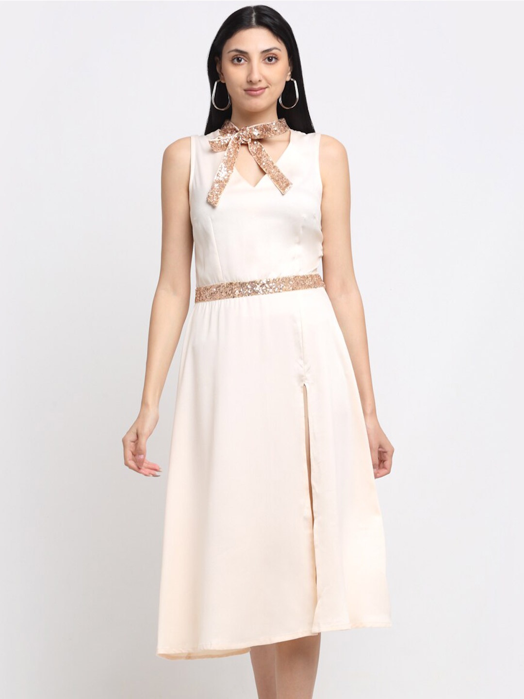 

NEUDIS Satin Midi Dress, Beige