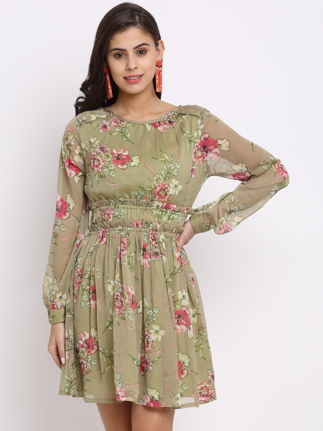 

NEUDIS Floral Chiffon Dress, Green