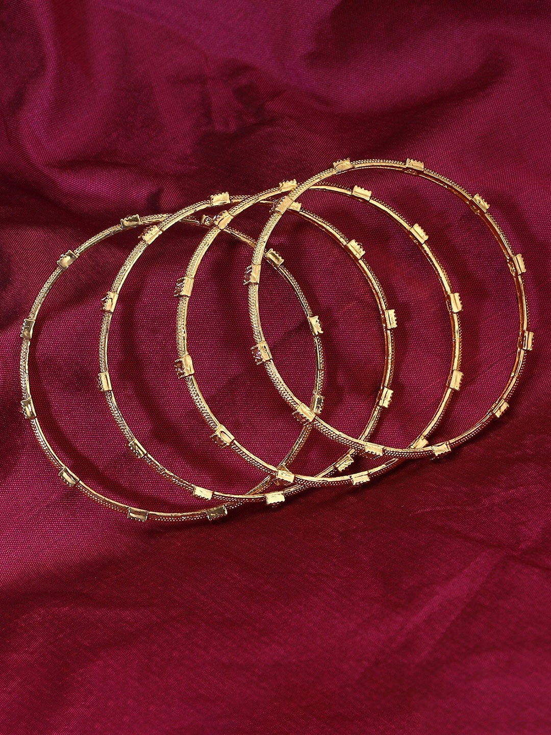 

Adwitiya Collection Set Of 4 Gold-Plated Stone-Studded Bangles