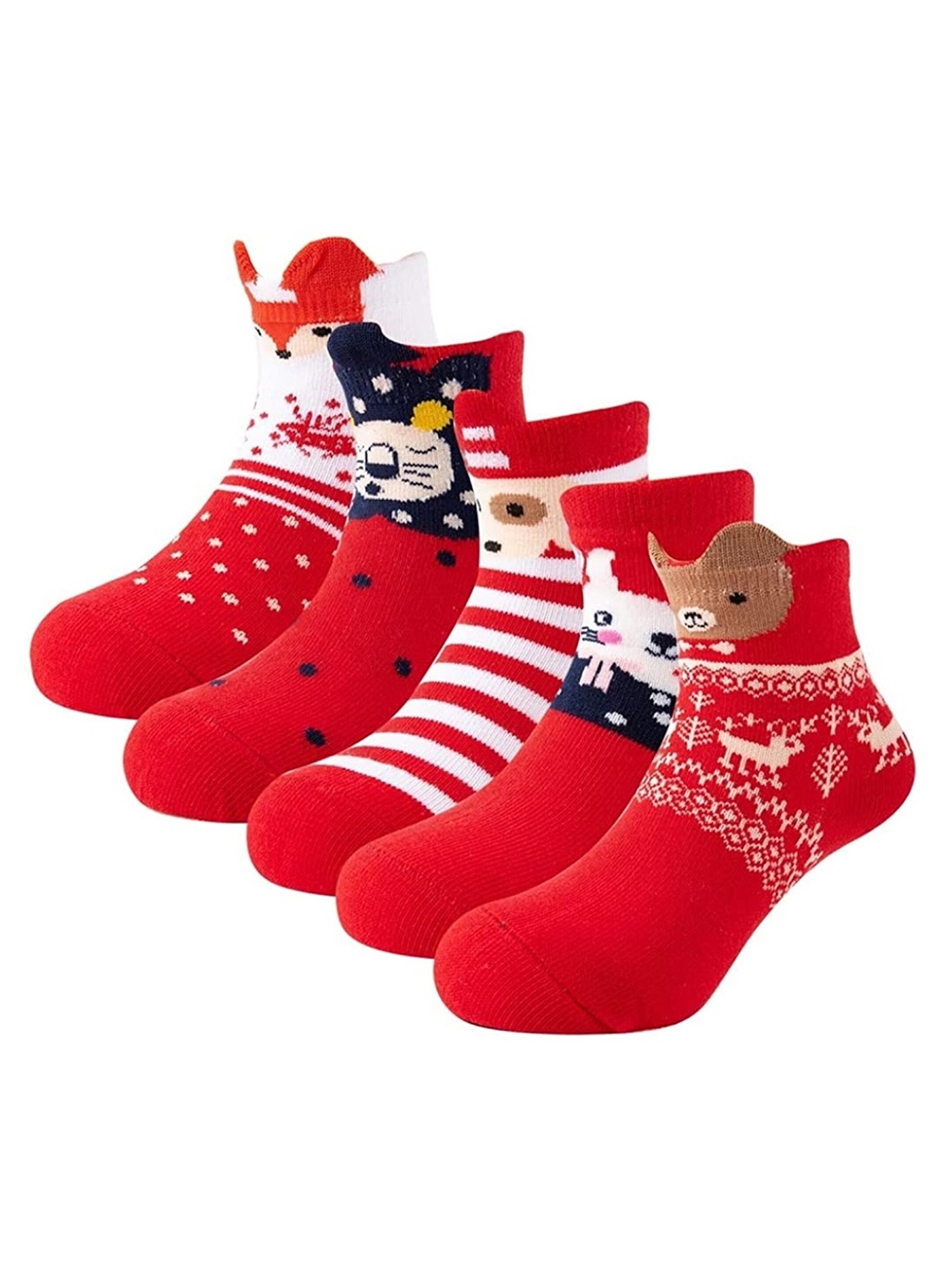 

EL REGALO Pack Of 5 Patterned Calf Length Socks, Red