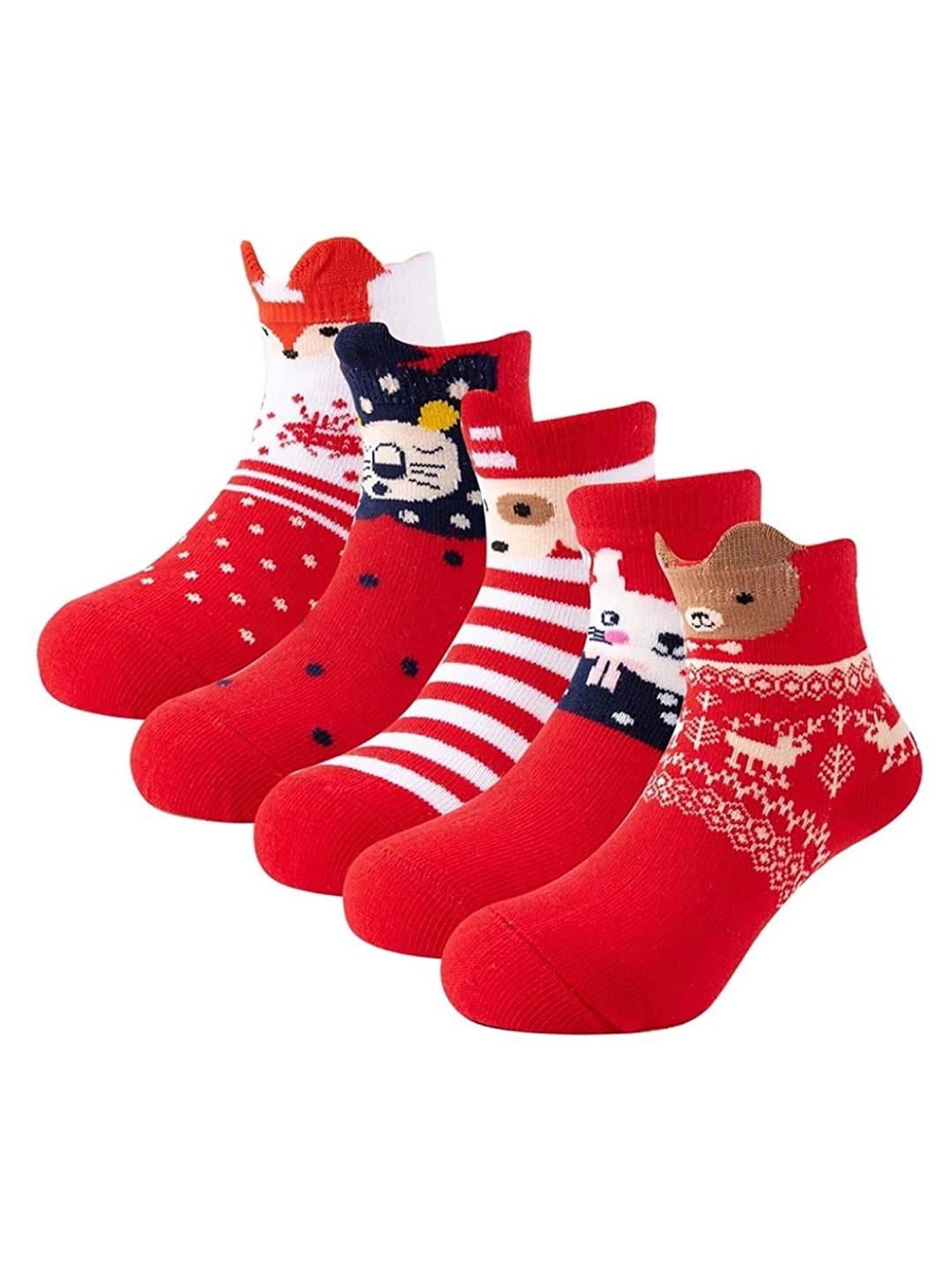 

EL REGALO Kids Pack Of 5 Patterned Calf Length Socks, Red