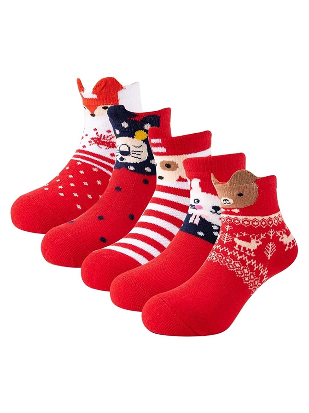 

EL REGALO Kids Pack Of 5 Patterned Calf Length Socks, Red